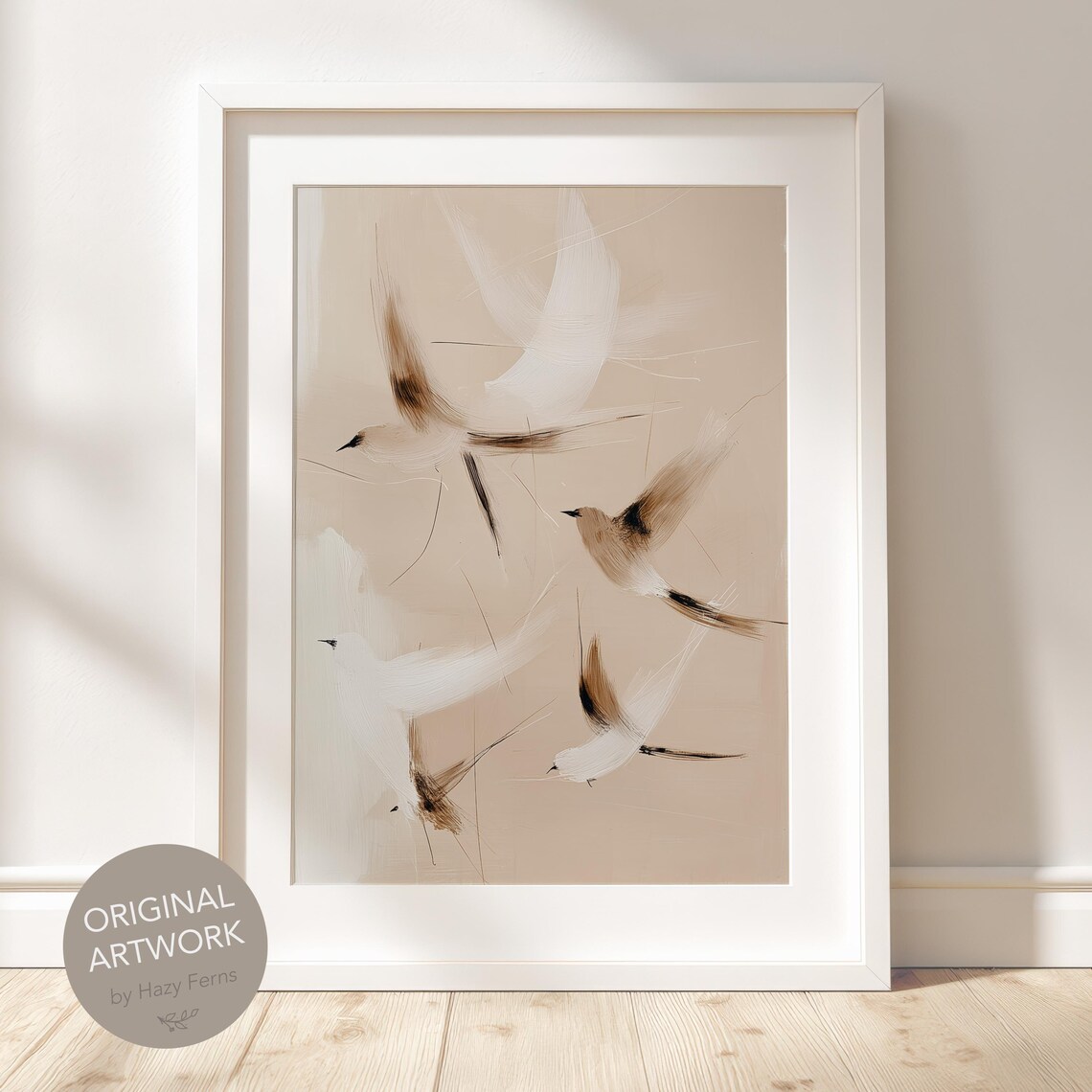 Abstract Birds Art Print Neutral Beige Brushstrokes