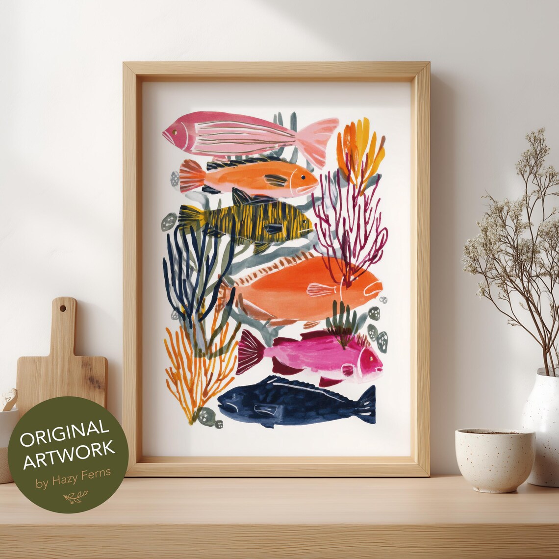 Vibrant Fish Art Print, Gouache Style Ocean Animal
