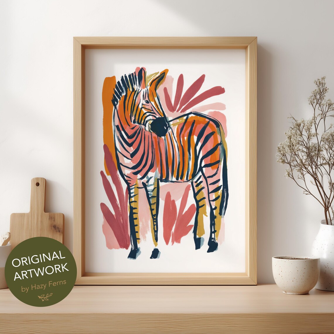 Colorful Abstract Zebra Bold Striped Gouache Animal Art Poster