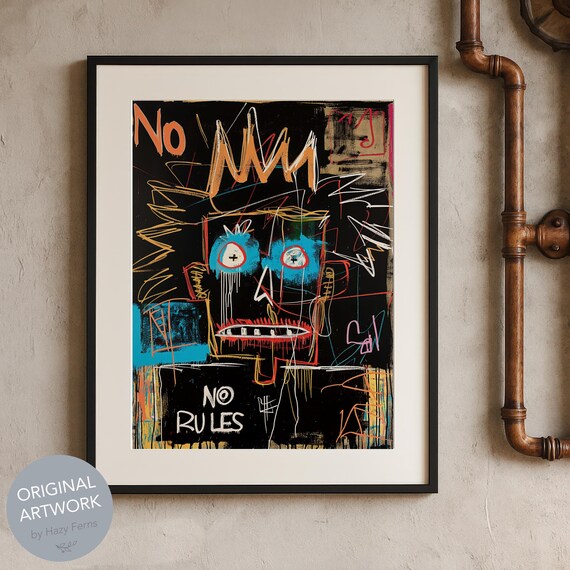 No Rules Graffiti Face Poster Basquiat Inspired Urban Expressionist Art