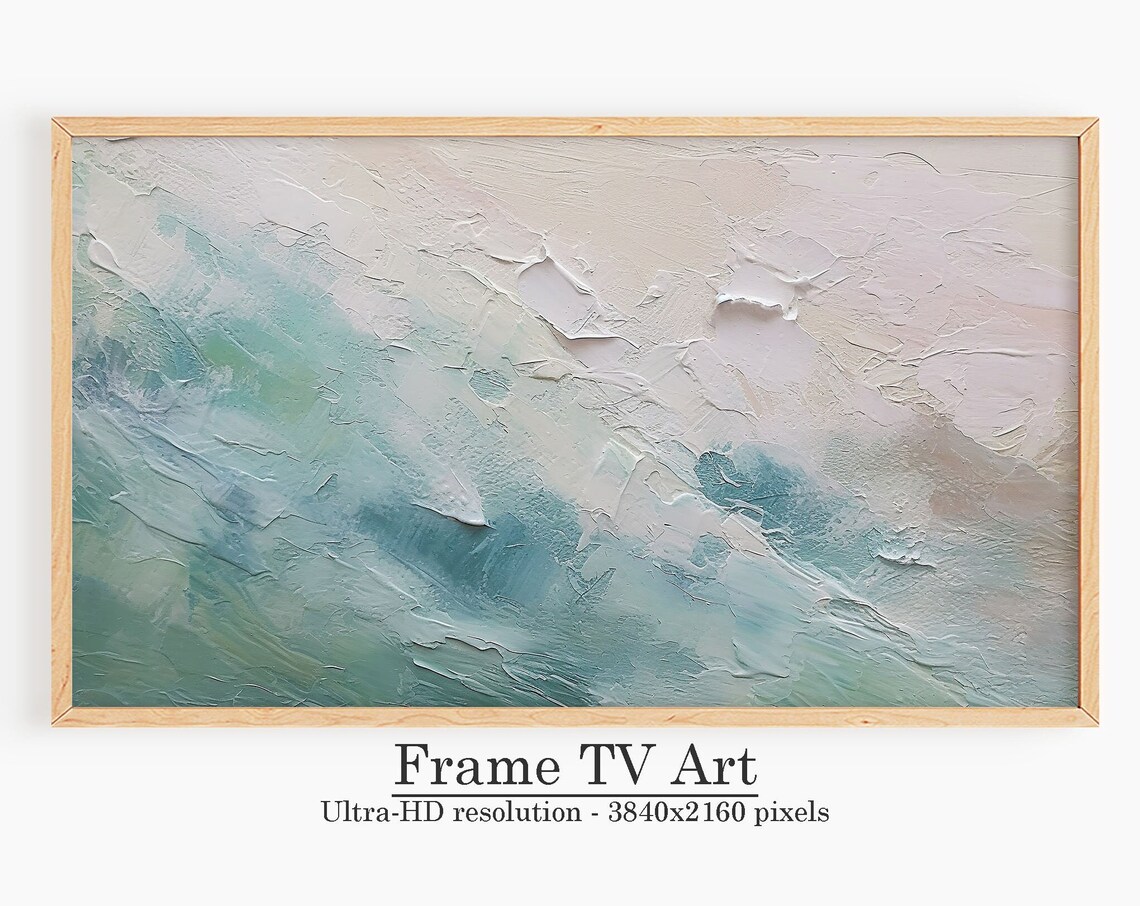 Abstract Teal Ocean Waves Textured Impasto Coastal Painting Poster