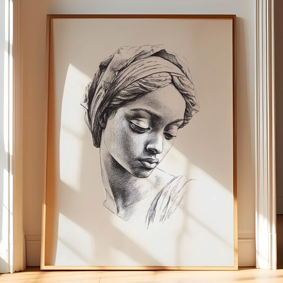 African Woman Portrait Minimalist Vintage Art Print
