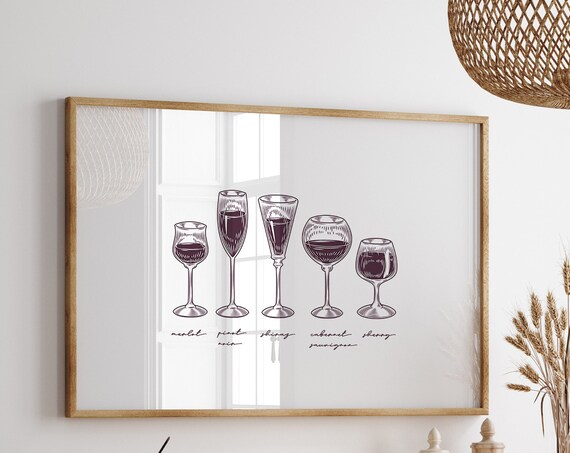 Trendy Wine Art Print, Retro Wine Glasses