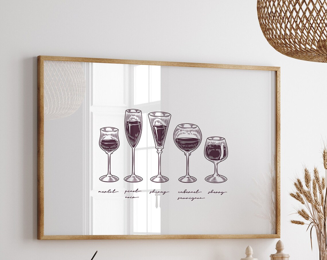 Trendy Wine Art Print, Retro Wine Glasses