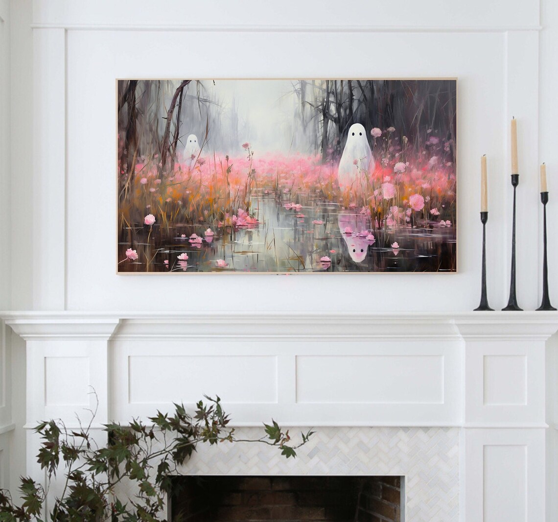 Halloween Ghost Landscape, Cottagecore Boho Art Print - Image 3