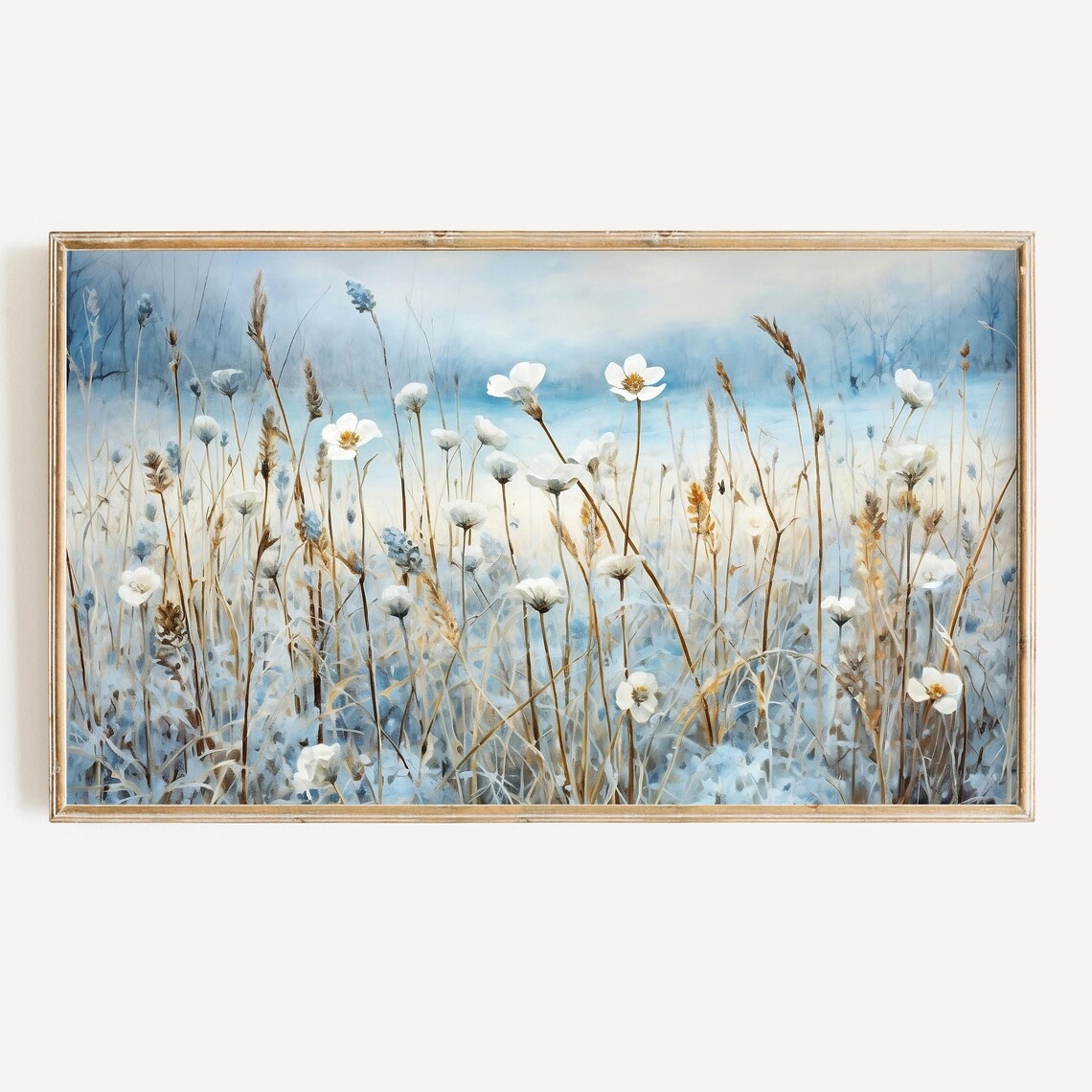 Winter Wildflowers Art Print, Blue Decor