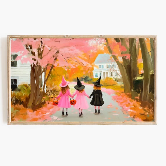 Cute Witch Halloween Art Print, Aesthetic Fall Decor