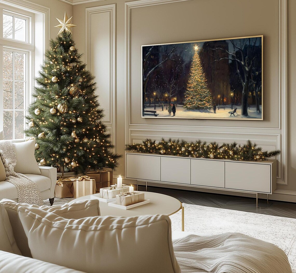 Cozy Christmas Tree Lights Winter TV Background - Image 2