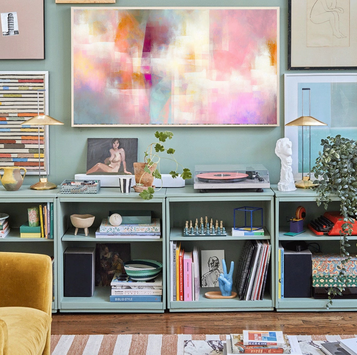 Soft Pink Geometric Abstract Blush Pastel Modern Painting Poster - Image 2