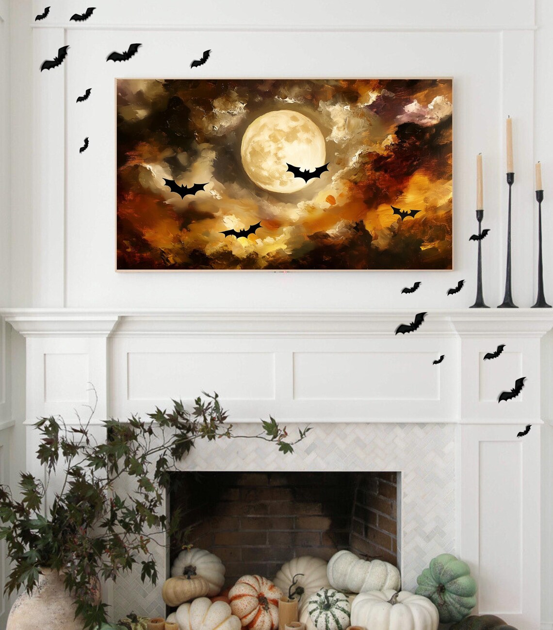 Halloween Bat Painting, Classic Spooky Art Print - Image 3