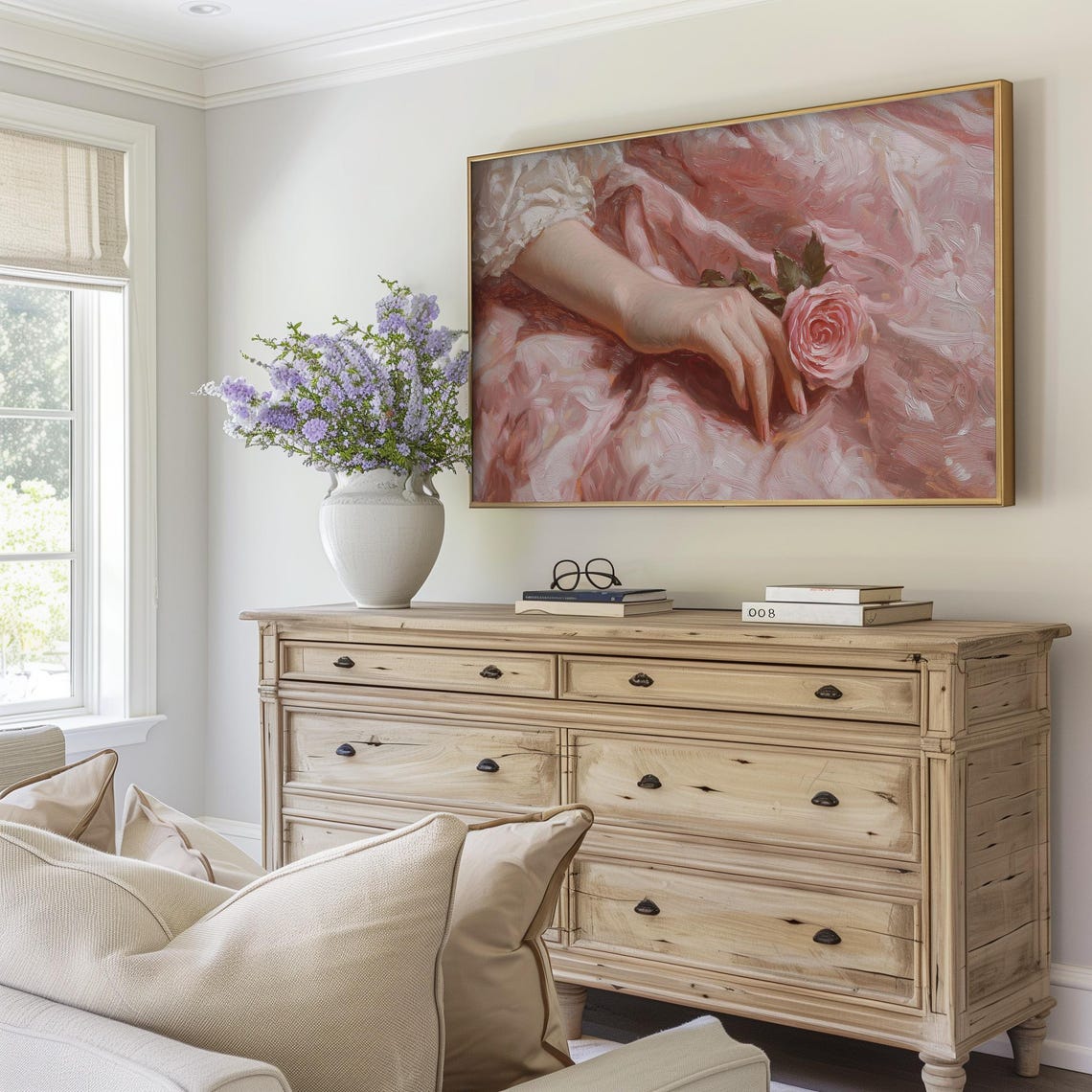 Hand Holding Pink Rose Over Ruffled Gown Coquette Spring Art Poster - Image 5
