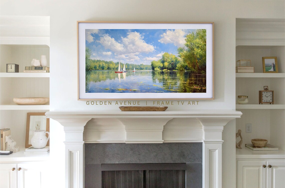 Summer Lake Painting Vintage Scenic Landscape Art - Image 3