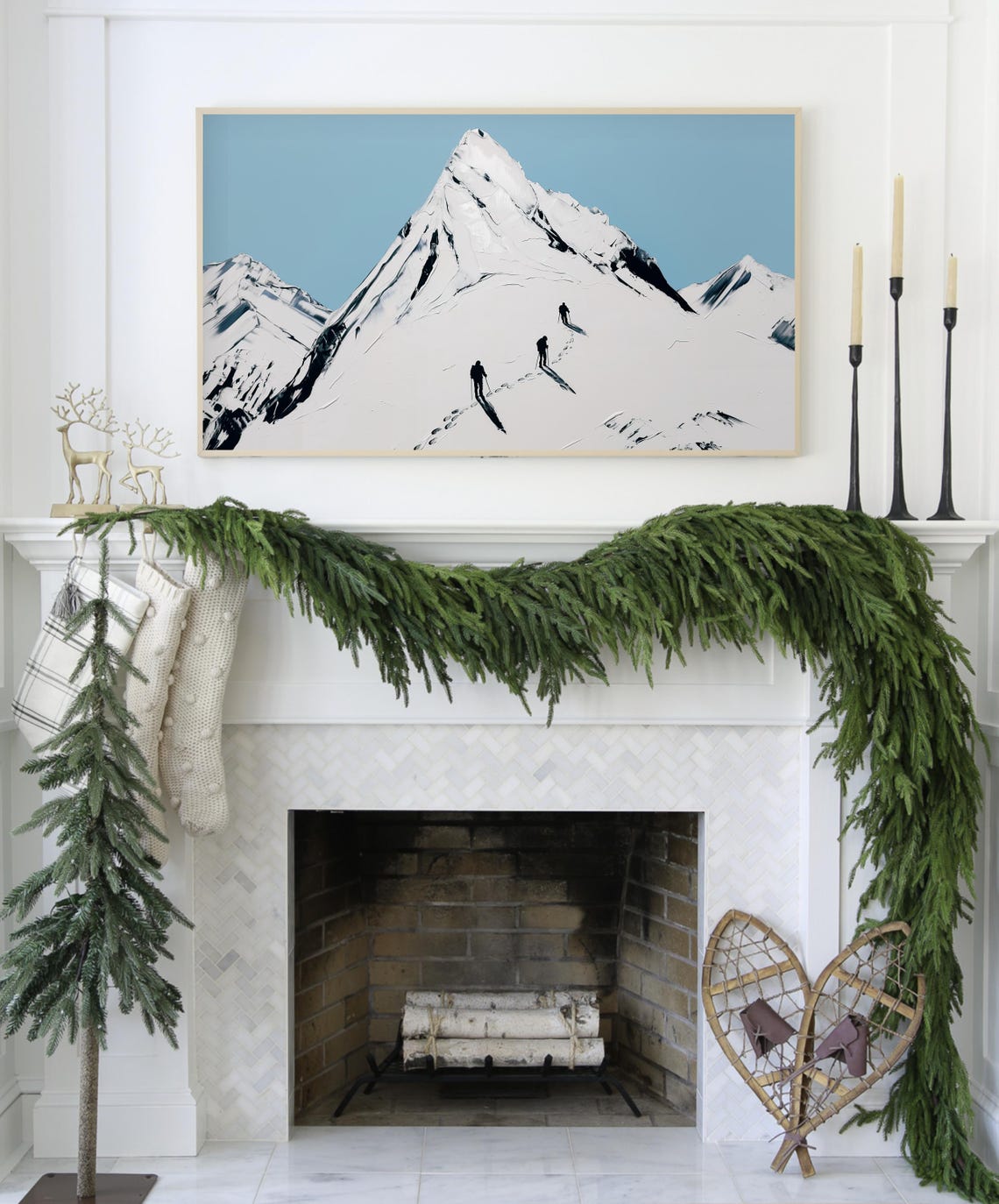 Modern Abstract Snowy Mountain Peak Three Climbers Minimal Poster - Image 3