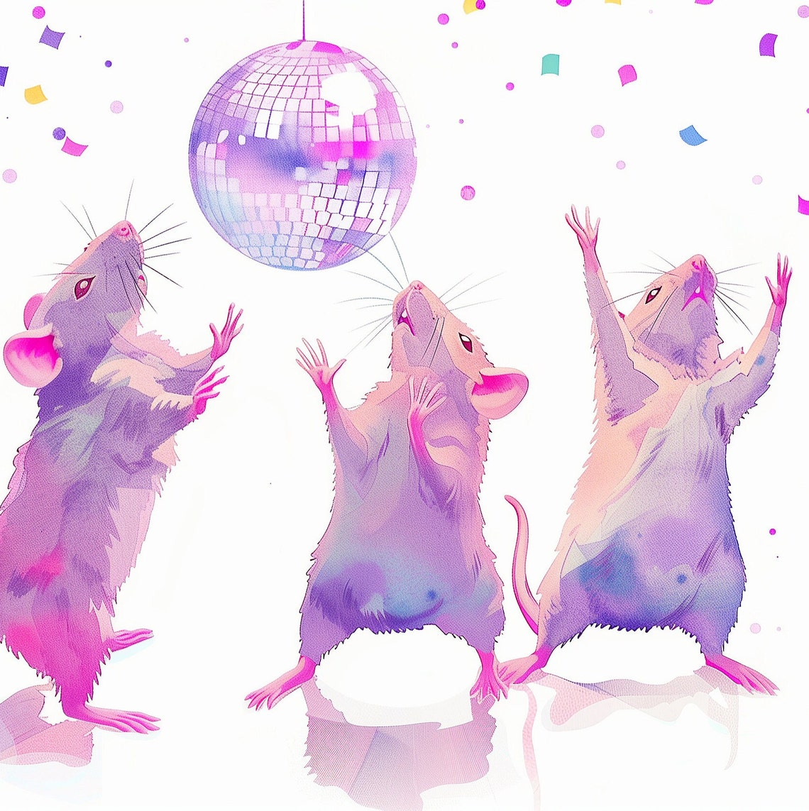 Three Dancing Rats Under Disco Ball Confetti Party Animal Wall Art - Image 2
