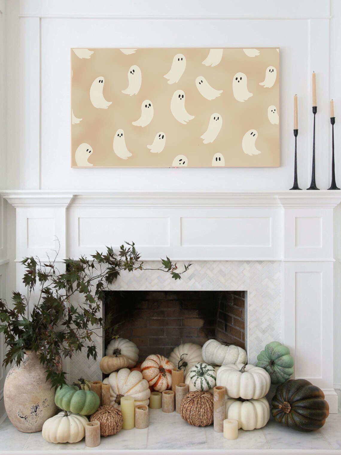Halloween Ghost Modern Minimalist Boho Art Print - Image 2