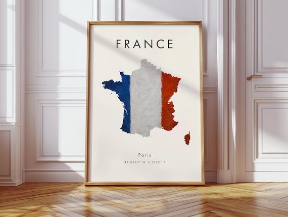 France Map Poster Flag Painting Europe Wall Art Print Home Decor Geography Gift Wallpaper