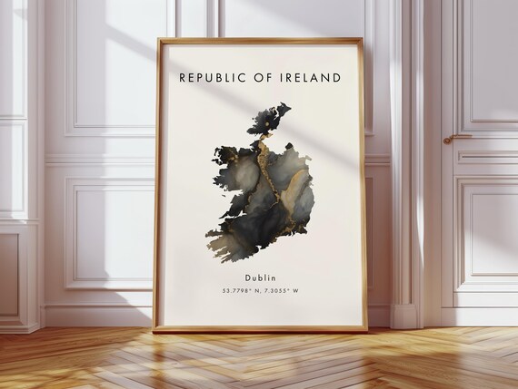 Republic Of Ireland Map Poster Black And Gold Europe Geography Gift Wallpaper