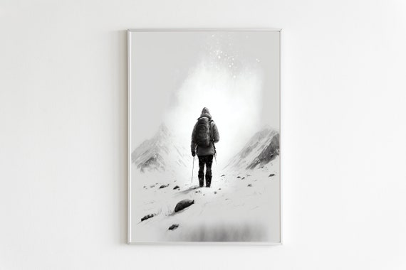 Ski Wall Art Winter Hiking Gifts Neutral Wall Art Decor Mountain Wall Art Decor Skiing Art Print Printable Gift