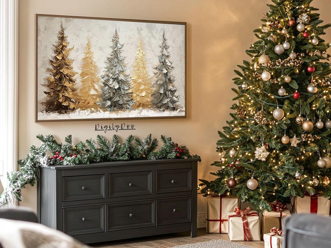 Christmas Winter Pine Trees, Rustic Holiday Art Print - Image 3