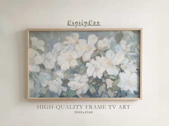 White Blossom Branches Dense Floral Oil Painting Frame TV Print