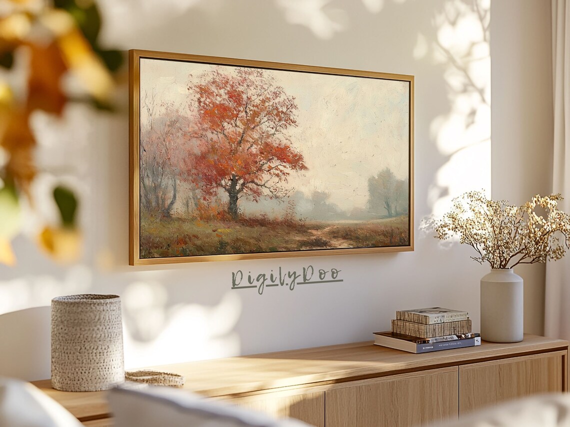 Fall Frame Tv Art Autumn Tree Painting Rustic Fall Trees Decor Moody Landscape Wallpaper Vintage Thanksgiving Screensaver - Image 3