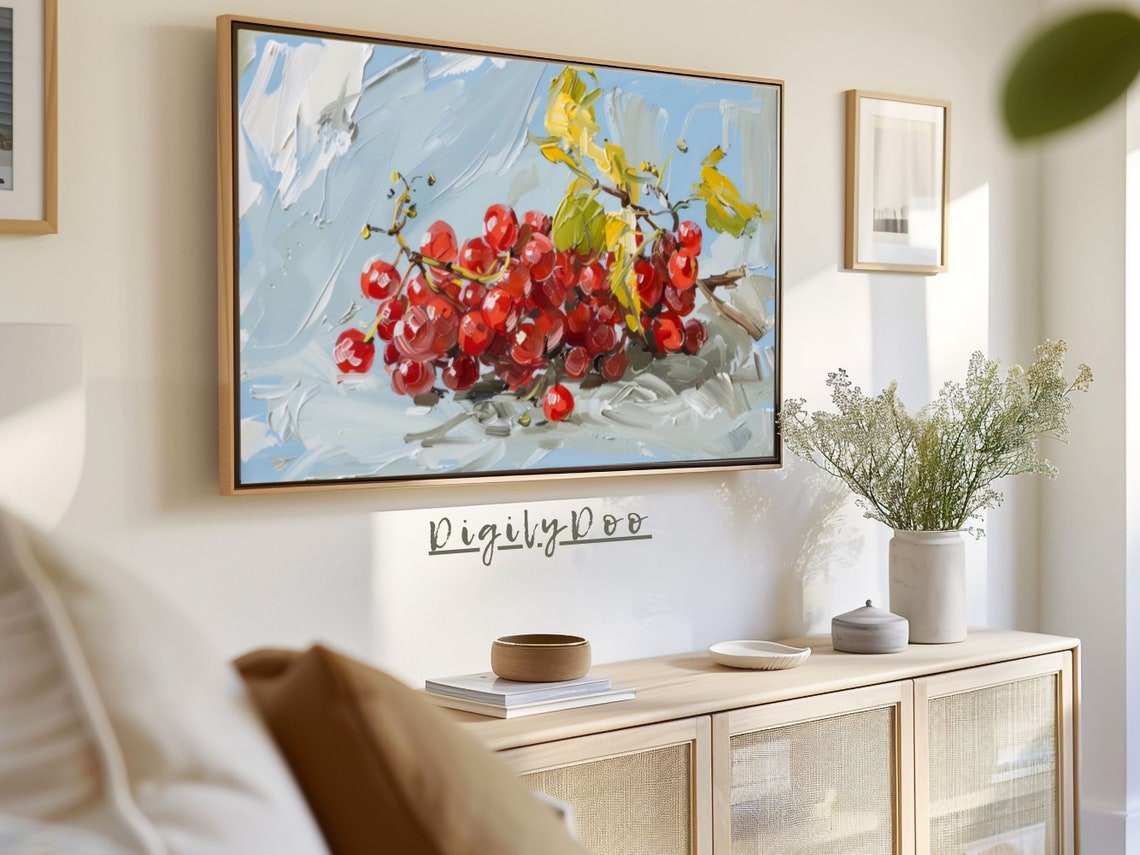 Red Currants Branch Impressionist Oil Painting Frame TV Print - Image 3