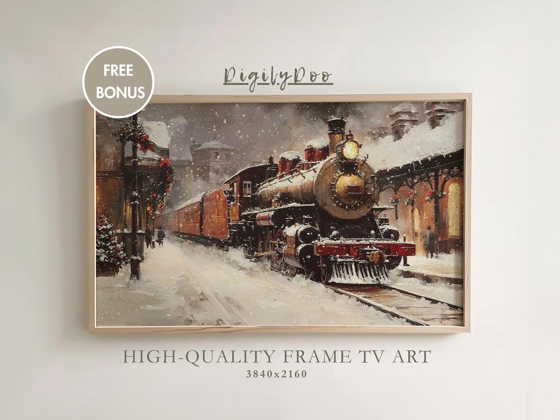 Christmas Express Train Vintage Holiday Travel Poster