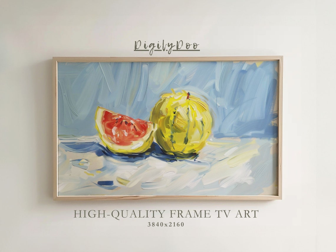 Fresh Watermelon and Melon Slice Impressionist Oil Frame TV Print