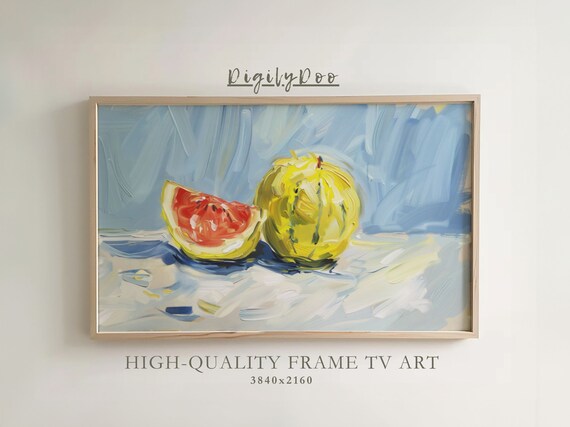 Fresh Watermelon and Melon Slice Impressionist Oil Frame TV Print