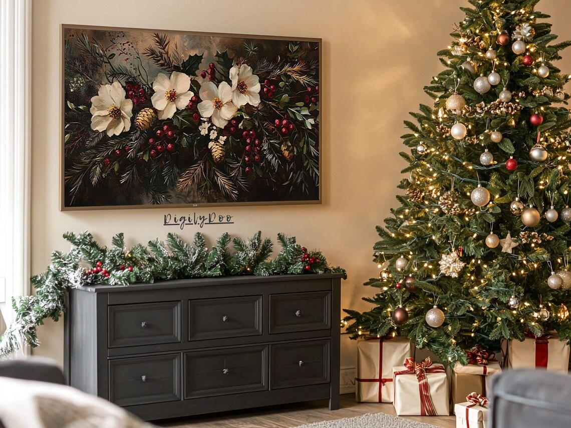 Winter Floral Christmas Poster, Rustic Holiday Botanical - Image 3