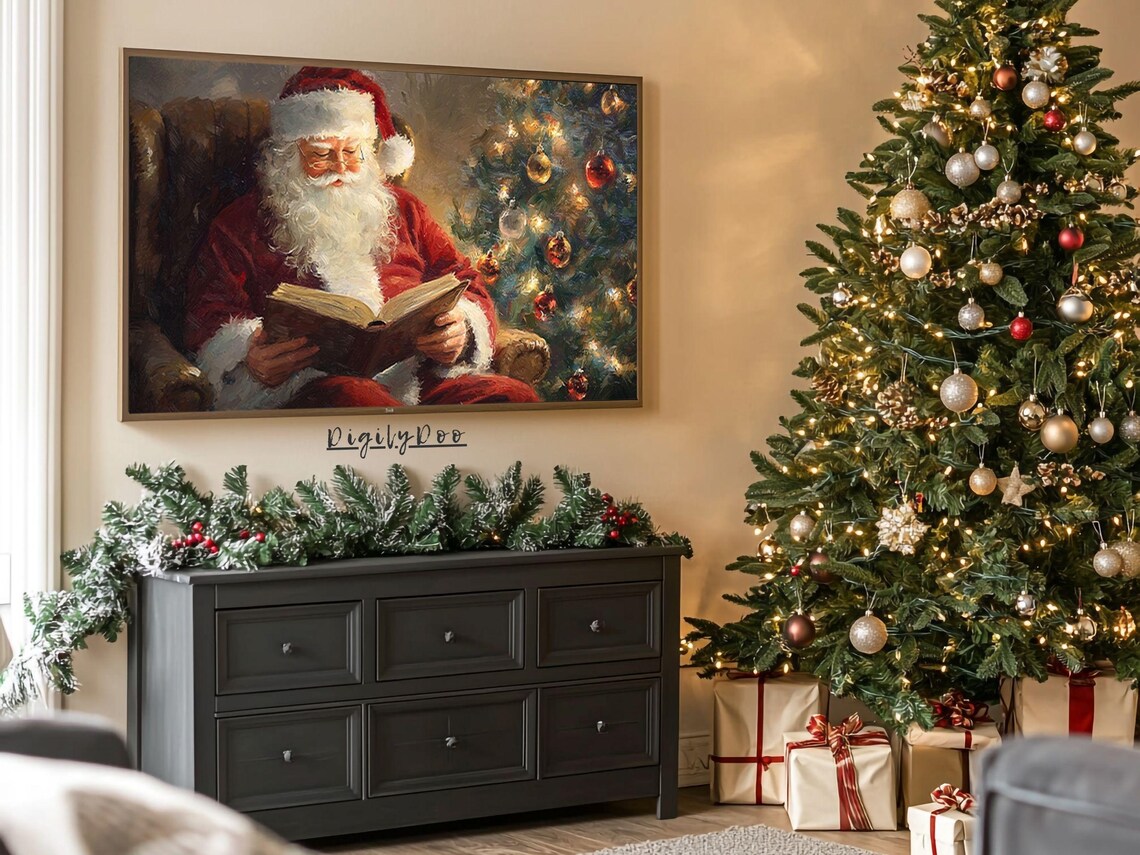 Vintage Christmas Santa Reading Book Art Print - Image 3