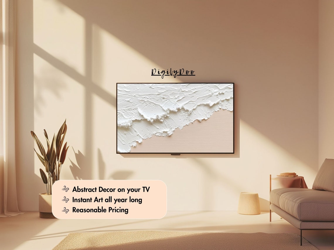 White Textured Sea Waves Beige Neutral Beach Minimalist Poster - Image 3