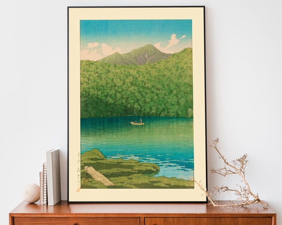Japanese Lake Poster Woodblock Art Morning At Tsutanuma Pond By Kawase Hasui Japandi Decor Mountain Poster Zen Home Decor