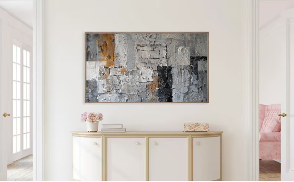 Neutral Abstract Textured Art Gray Gold Plaster Vintage Poster - Image 2