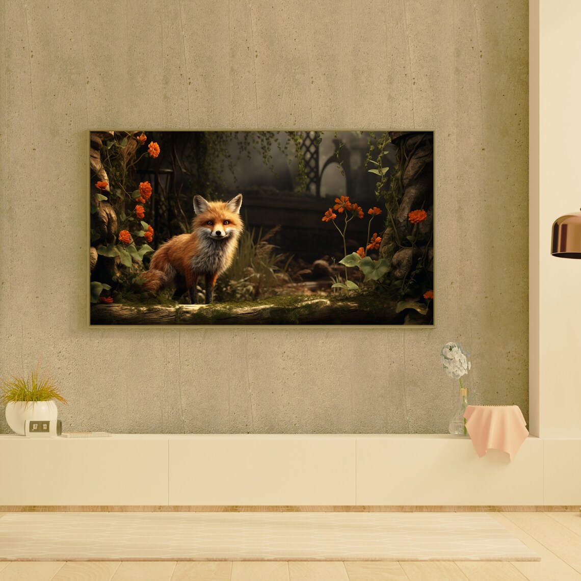 Fox In Winter Painting Animal Tv Frame Rustic Vintage Art Farmhouse Art For Tv Rustic Winter Scene Art Country Christmas Tv Art - Image 2