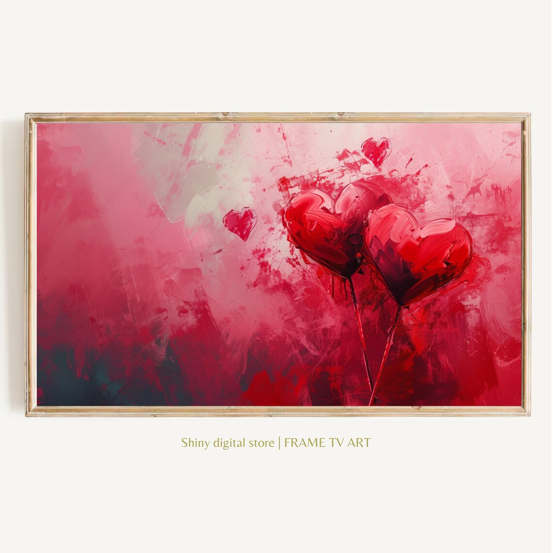 Red Hearts Abstract Painting Valentine Romantic Love Wall Art Print