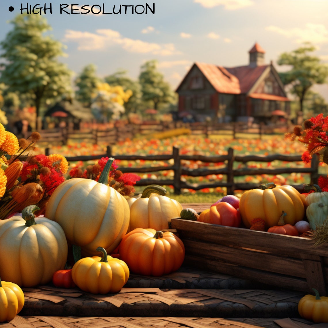 Fall Harvest Pumpkin Crate Barn Marigold Thanksgiving Art Poster - Image 3