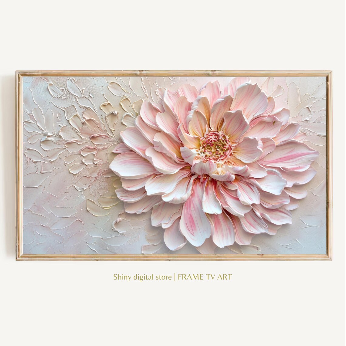 Blush Pink Dahlia Impasto Textured Floral Close Up Wall Art Poster