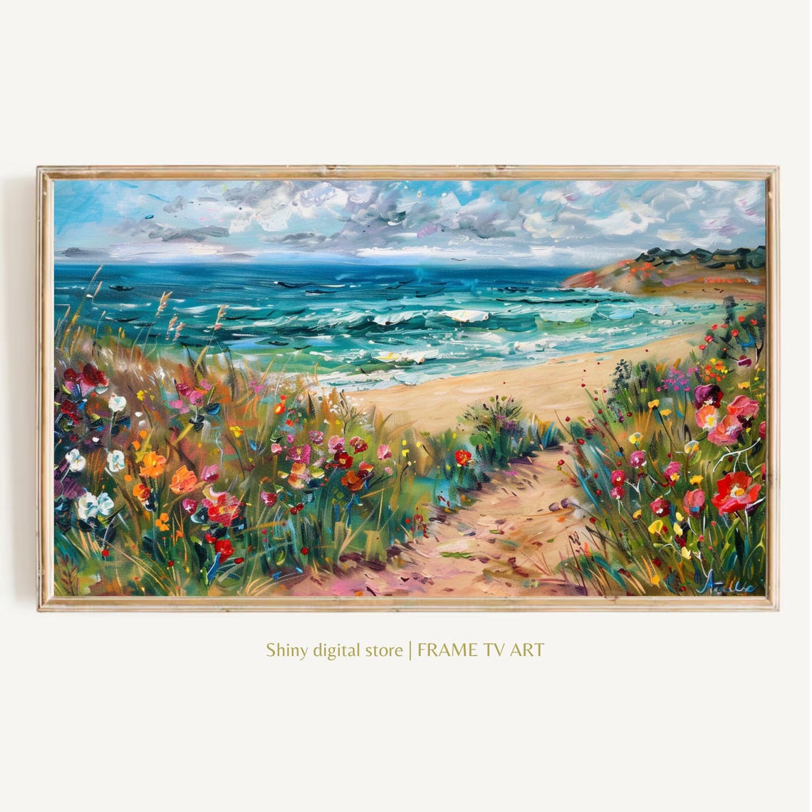 Wildflower Path To Beach Ocean View Coastal Summer Landscape Poster