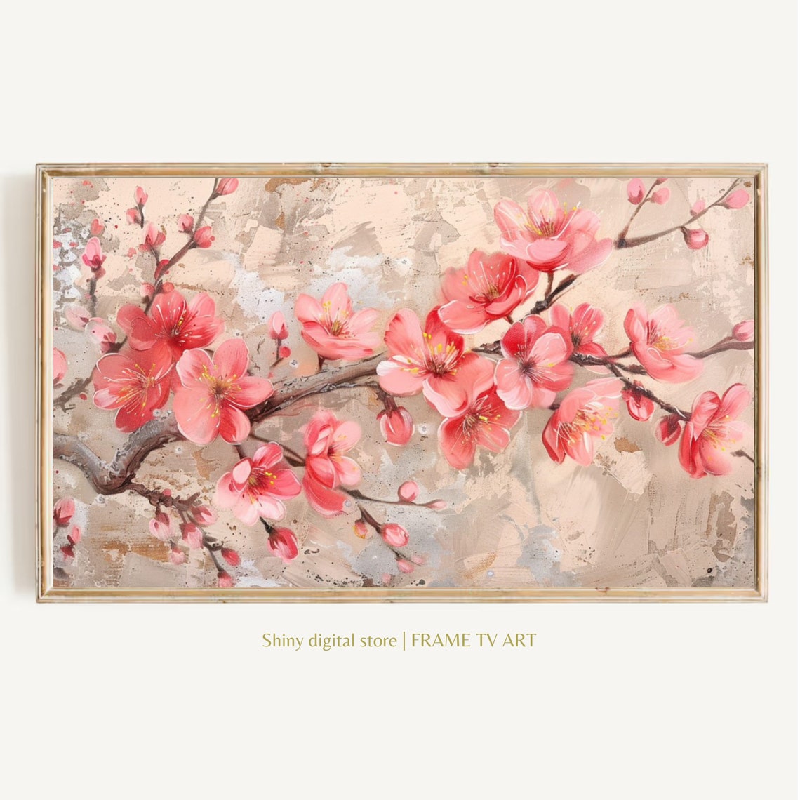Pink Cherry Blossom Branches Textured Botanical Spring Art Poster
