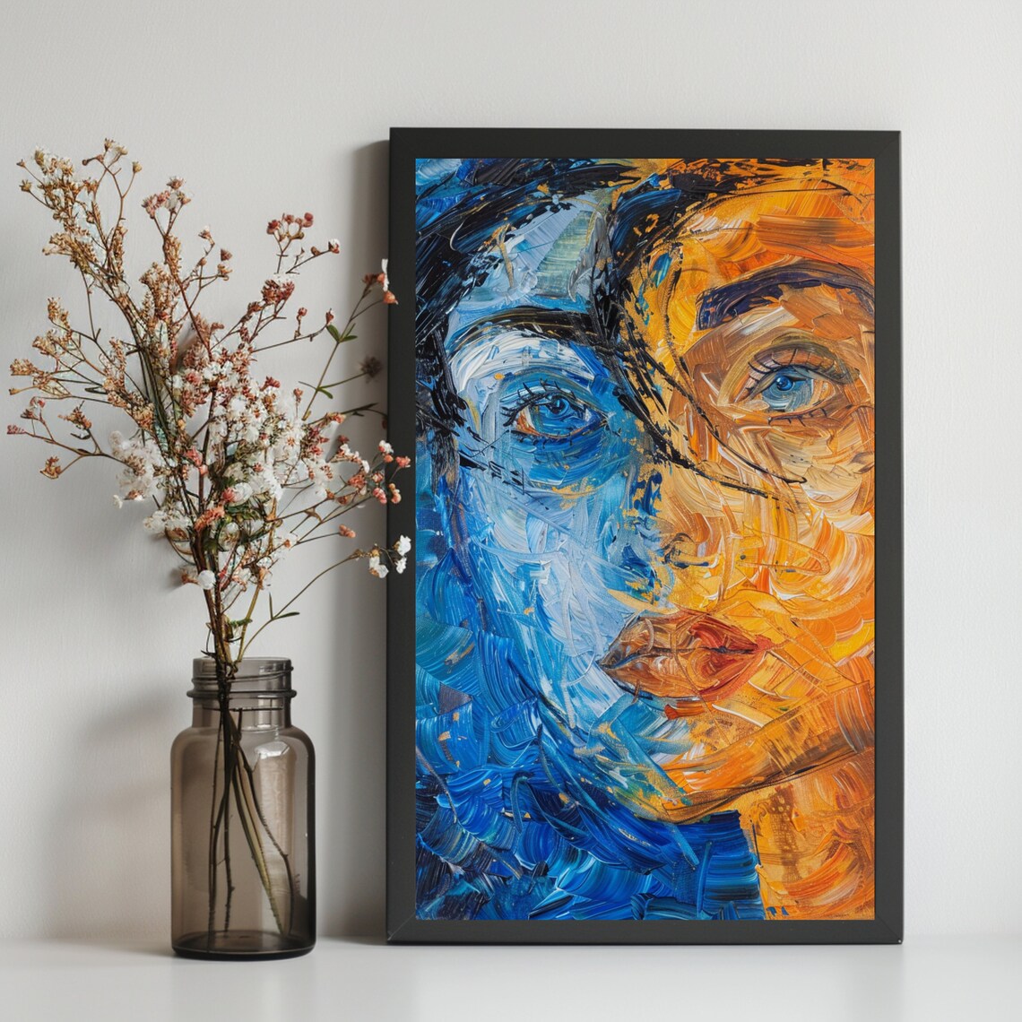 Blue Orange Impasto Woman Portrait Oil Painting Modern Art Print - Image 2