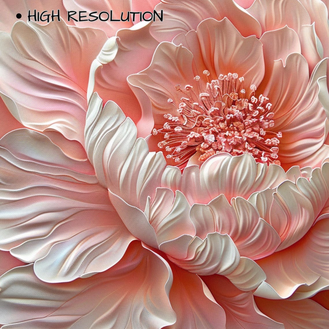 Blush Pink Peony Impasto Textured 3D Bloom Close Up Floral Art Poster - Image 3