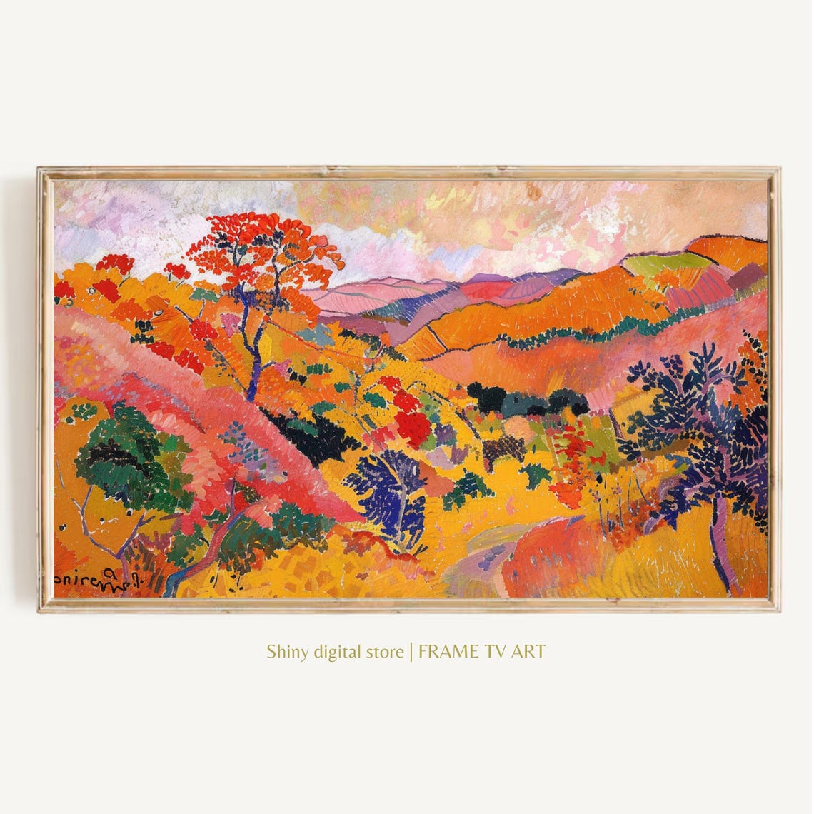 Fauvist Autumn Hills Bold Color Fall Landscape Expressive Poster