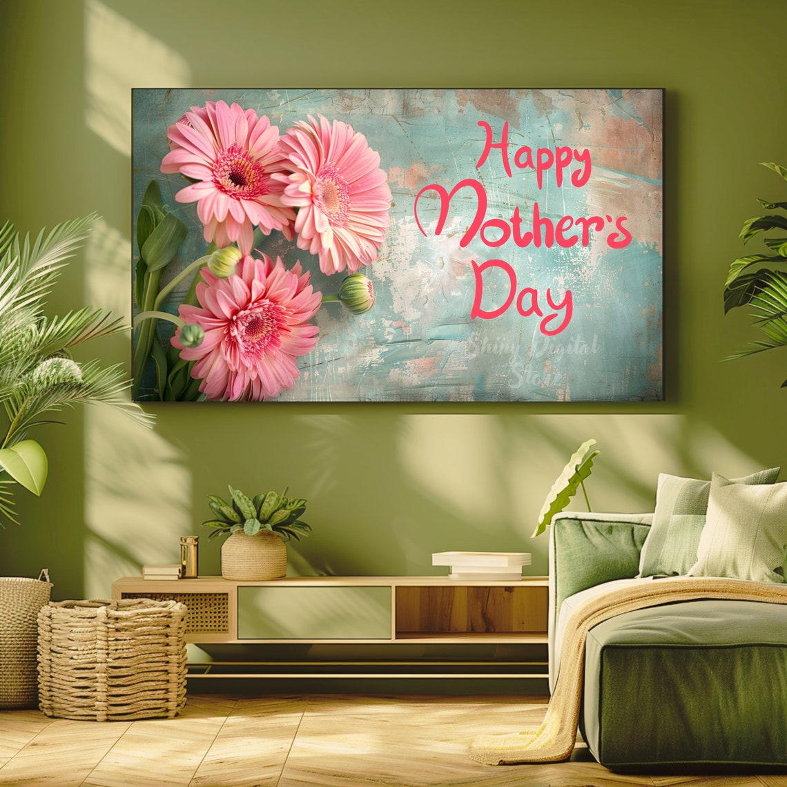 Pink Gerbera Daisies with Happy Mothers Day Text Spring Floral Poster - Image 2