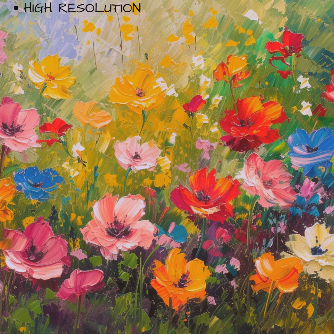 Vibrant Wildflower Meadow Pink Red Orange Blue Summer Field Art Poster - Image 3