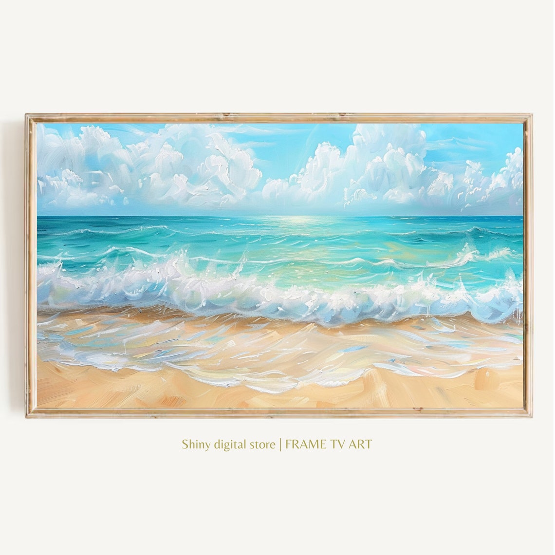 Classic Beach Day Turquoise Waves White Foam Sandy Shore Summer Poster