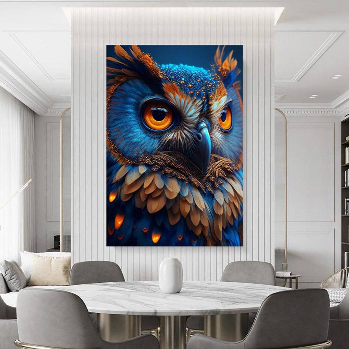 Striking Blue Owl Close-Up Portrait With Glowing Amber Eyes Poster - Image 4