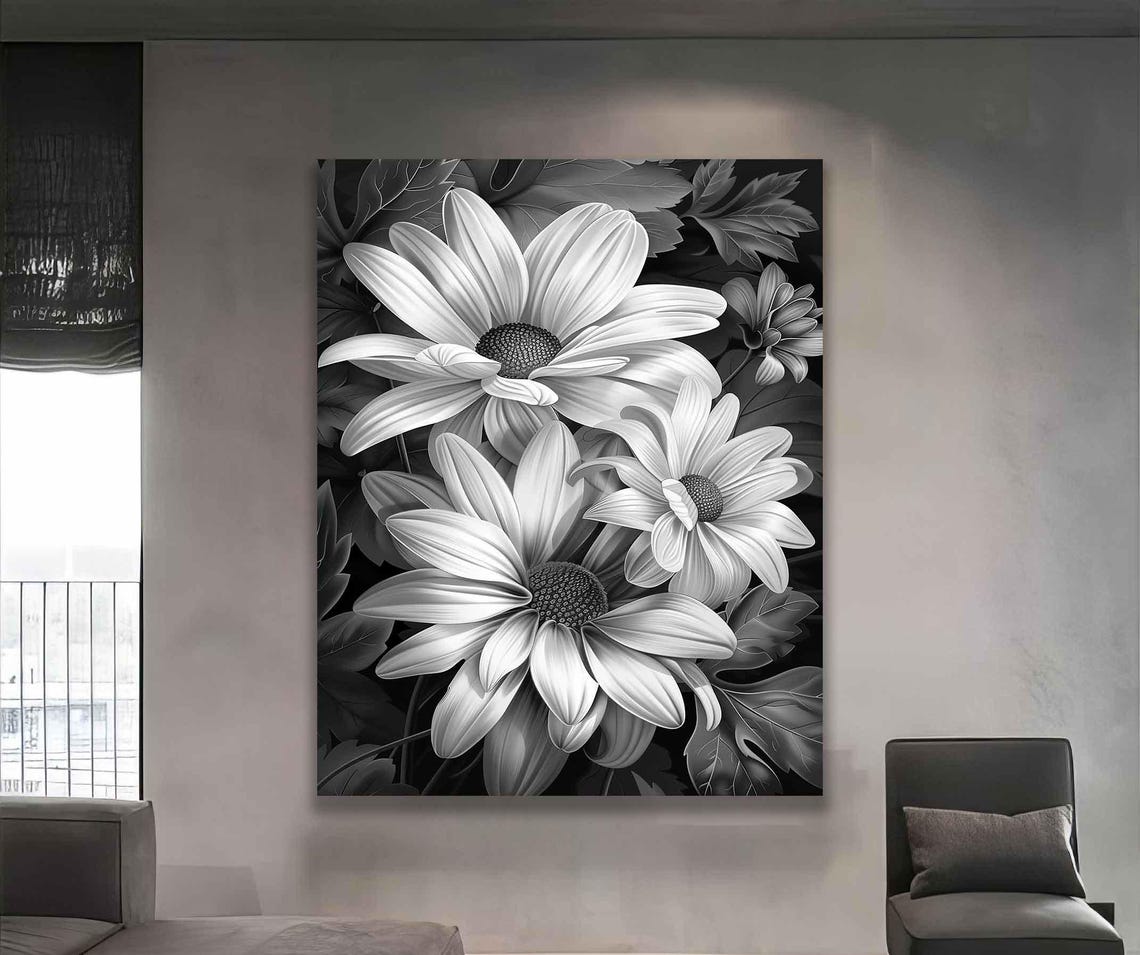 White Daisies Black and White Bold Floral Botanical Art Poster - Image 4