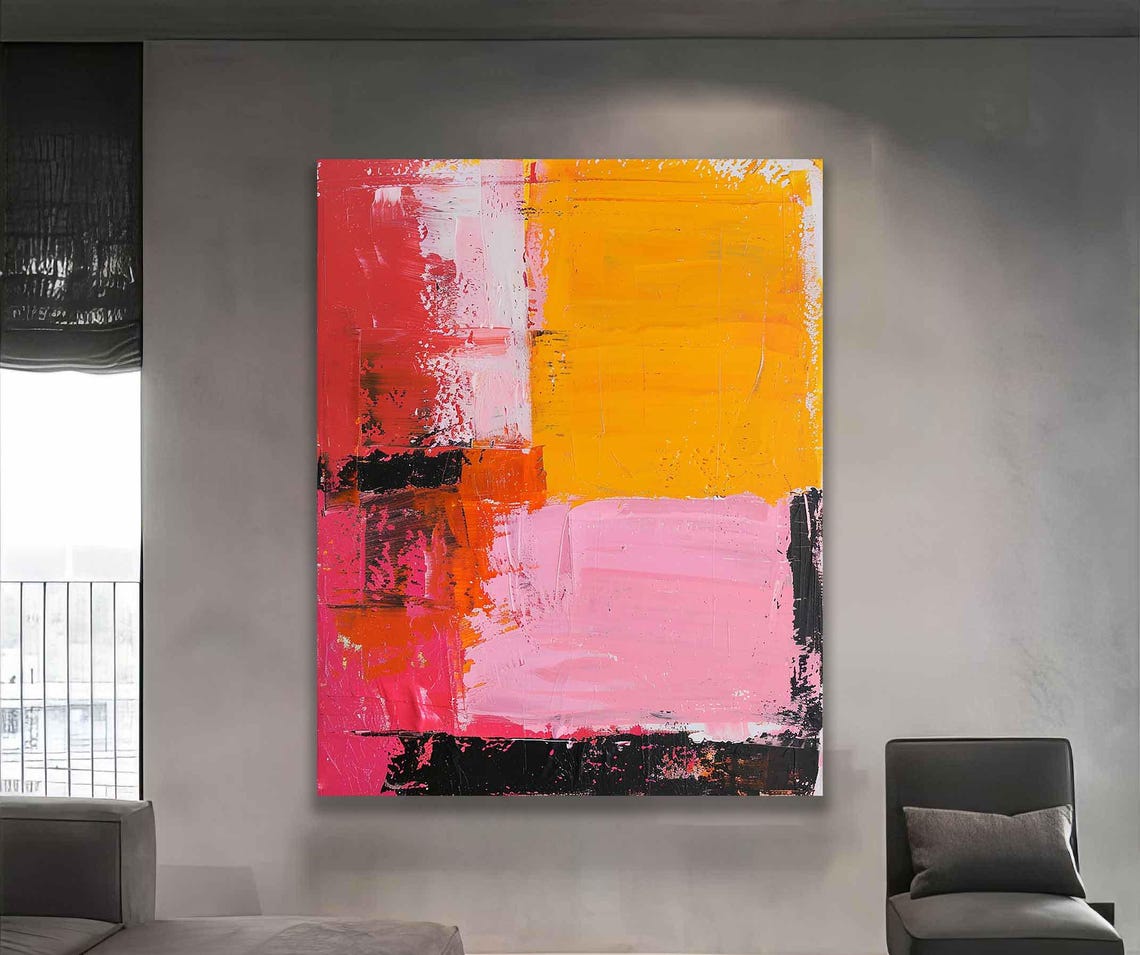 Bold Red Orange and Pink Geometric Color Block Design Poster - Image 4