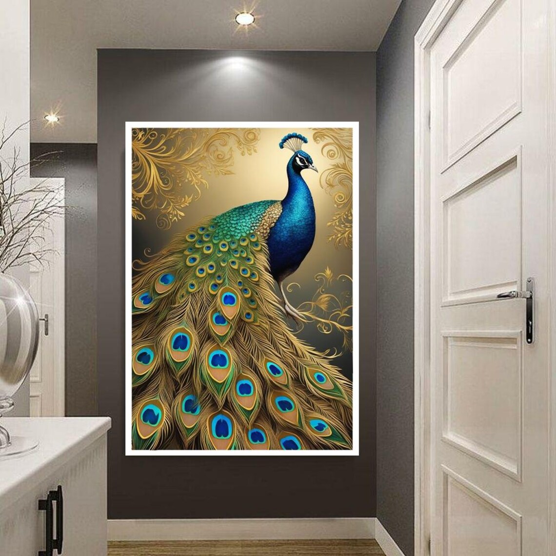 Golden Peacock On Ornate Gold Filigree Background Luxury Bird Poster - Image 5